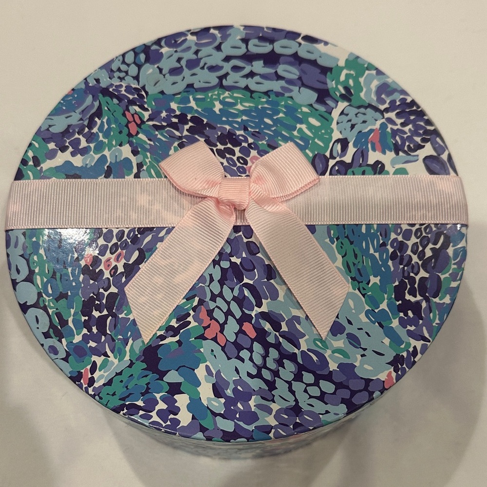 Lilly Pulitzer Colorful Round Gift Box with Pink Ribbon